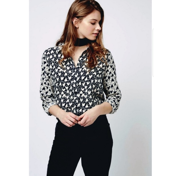 Topshop Tops - Topshop Black White Heart Print Blouse